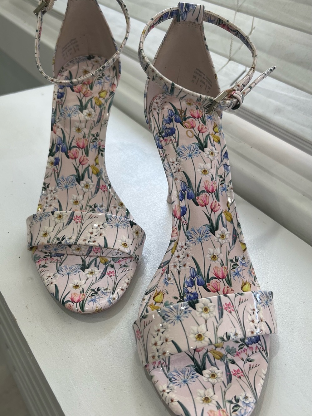 Aldo Pink Floral Ankle-Strap Heeled Sandals